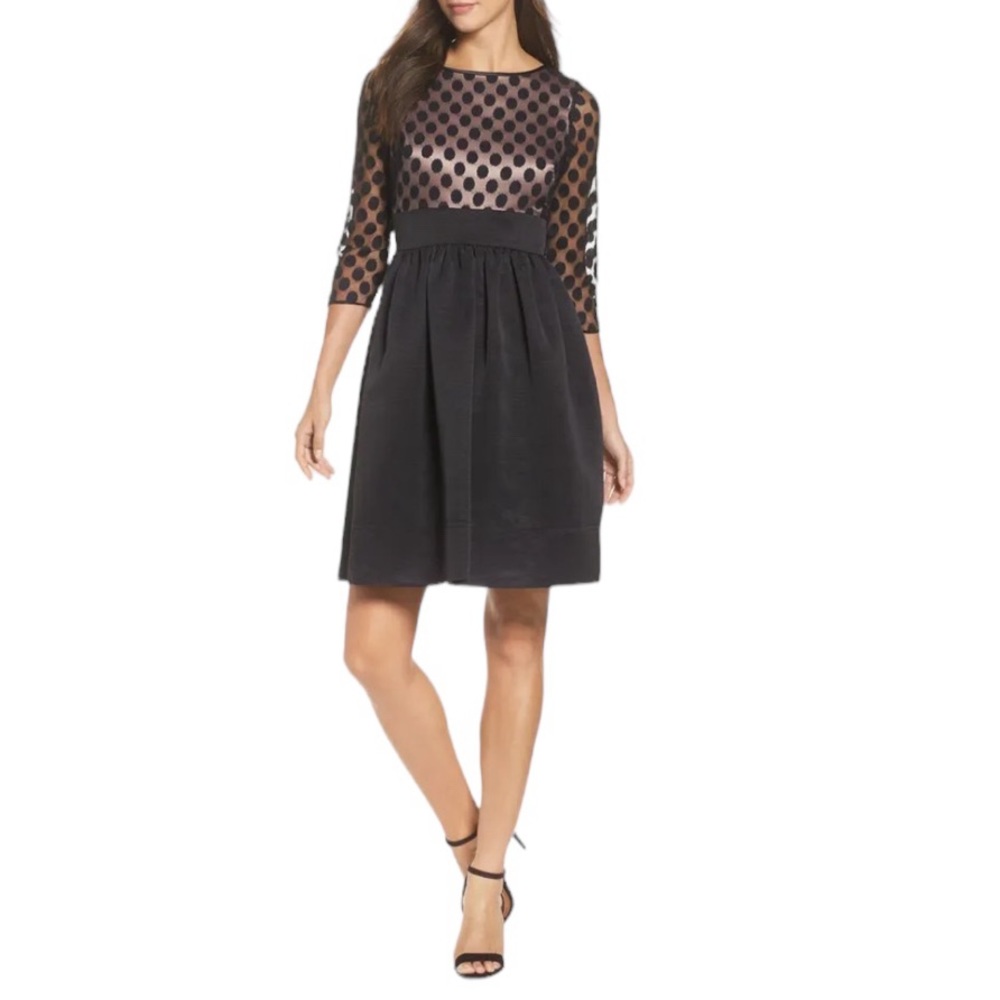Eliza J Women’s Dot Mesh Bodice Fit And Flare Dress Black Cocktail Dress Sz‎ 16 - Picture 6 of 6